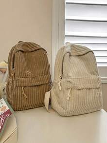 1 件灯芯绒背包 - 新款韩版百搭背包，适合大学生/在校学生，大容量通勤旅行包书包