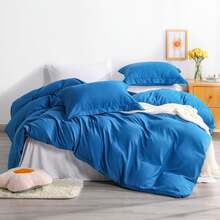 Juego de ropa de cama azul real - Microfibra sólida, con textura suave y acabado resistente a las arrugas - azul real - Ver 1