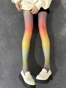 1 件装新款彩虹渐变彩色条纹薄款连裤袜，时尚款式