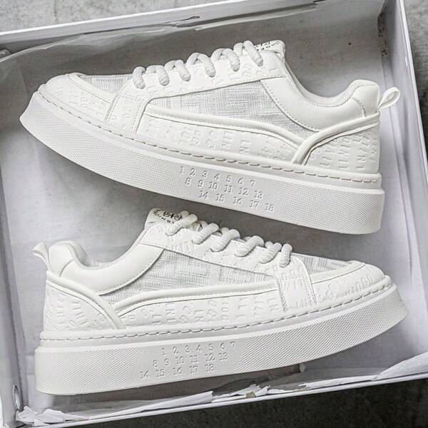 Men Fashion Sneakers, Lace-Up Soft Bottom Thick Sole Running Shoes, Breathable Casual Low-Top Versatile Shoes, Anti-Slip PU Rubber Sole