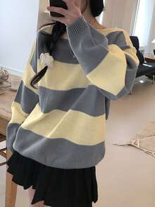 2025 Spring & Autumn Minimalist Striped Pullover Sweater For Women