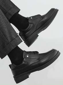 复古圆头厚底男士正装鞋，系带英伦风格正装鞋，时尚耐用休闲皮鞋，适合男士派对、婚礼 - 黑色 - 查看 2