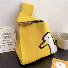 High-End Knitted Handbag, Contrast Color Knitted Wristlet Pouch, Versatile For Office Lady Or Outdoor Use, Can Hold Cosmetics, Sanitary Pads, Tissue Paper, Etc.