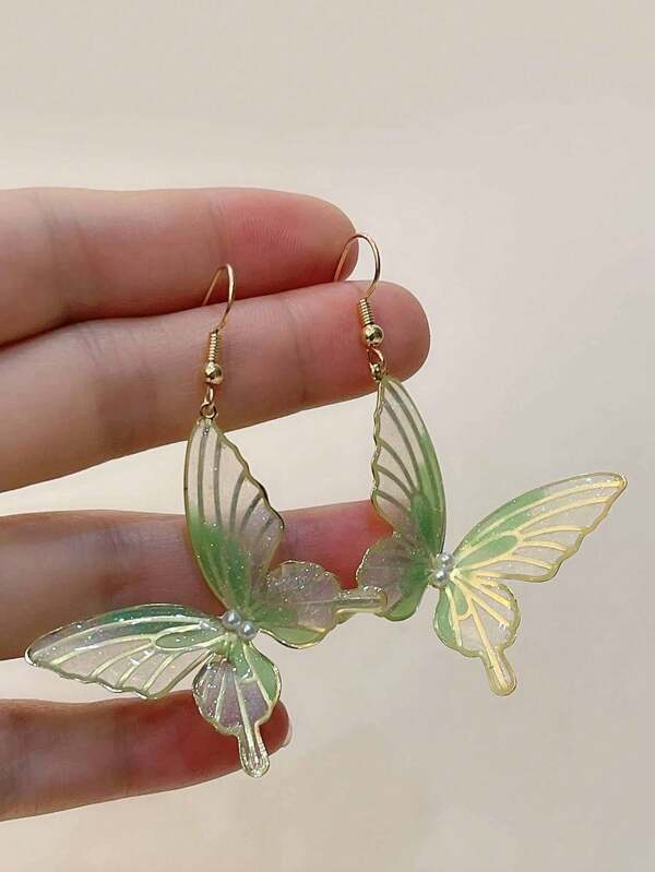 زوج من أقراط الفراشات المعدنية بطراز بوهيمي مُقطرة الزيت، أقراط دلالية طويلة مزينة باللؤلؤ الصناعي، مناسبة للنساء للارتداء اليومي