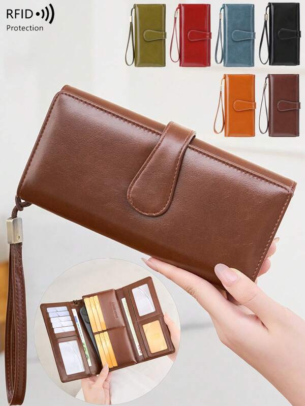 New RFID Blocking Vintage Oily Leather Long Wallet Multi-Function Travel Clutch Purse For Men & Women For Women Money Wallet Purse Wallet Wristlet Wallet