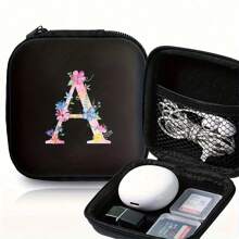 1/6 件 A-Z 字母图案便携式迷你数码收纳盒，EVA 材质旅行配件，带拉链收纳盒，适用于耳机、电缆、银行卡、身份证、充电器、移动电源、文具、硬币、珠宝 - 紧凑可重复使用的电缆管理盒、电缆收纳盒、珠宝收纳盒、俏皮设计、拉链封口 - 黑色 - 查看 25