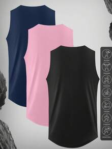 3pcs Men Solid Color Sleeveless Gym Tank Top Muscle Fit Workout Fitness Vest - Multicolor - View 8