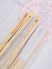 1/10pcs Customized White Paper Fans With Name Engraving, Includes Card Rope Organza Bag, Handheld Folding Fan For Wedding Party Favors And Souvenirs - Multicolor - View 4
