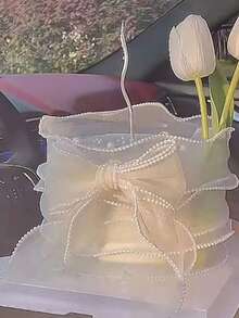 1 cái - 2.5 Yards/5 Yards Ruy băng trang trí ngọc trai giả, Ruy băng trang trí cho băng đô, đóng gói bánh và tiệm bánh, nơ, DIY, hộp quà và bó hoa trang trí quần áo, ruy băng gói hoa. - Màu be - Xem 6