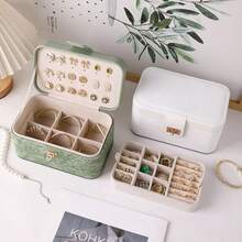 New Luxury Printed Jewelry Organizer Box, Artificial PU Leather, Large Capacity Multi-Layer Partitioned Storage Box, Premium Jewelry Box With Floral Pattern Leather, Bracelet Storage Box, High-End Jewelry Ring Watch Double Layer Accessory Box - Multicolor - View 4