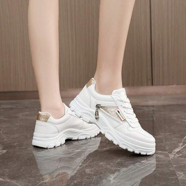 K2525 Sneakers 2025 Summer Women's Breathable Mesh Shoes, Fashionable & Versatile Sports Shoes With Thick Sole & Non-Slip, Casual White Shoes