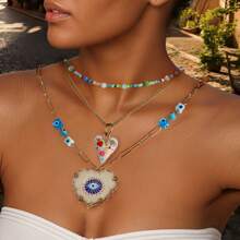1pc New Zinc Alloy Dripping Oil Evil Eye Pendant Necklace