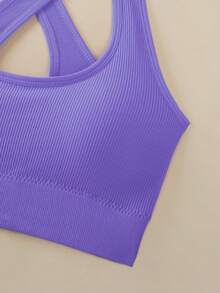 3 PCS Criss-Cross Strap Sports Bra For Women, Yoga Gym Running Racerback Crop Top Brassiere Can Be Worn Outerwear - 黑+白+紫 - 查看 4