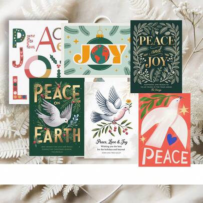 1/6 Pcs Marry Christmas Card Happy New Year Holiday Greeting Cards, Peace On Earth Peace Love Joy Message Cards For Family And Friends Gift Card