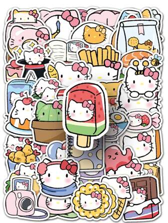  50pcs Officially Licensed 4-5cm Sanrio INS Hot Hello Kitty,Kuromi Waterproof Kid-Friendly Graffiti Stickers For Laptop, Water Bottles, Bumper,Computer, Phone, Notebooks Stickers And Decals