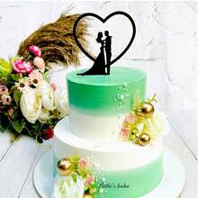 25 Estilos de Decoração de Bolo de Noiva e Noivo Preto, Decoração de Bolo de Chá de Panela, Decoração de Bolo de Despedida de Solteiro, Topo de Bolo de Pedido de Casamento (Preto Clássico Dupla Face)