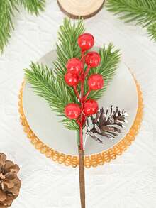 1/3/5pcs Christmas Red Berries Pine Cone Branches Artificial Pine Needles Christmas Tree Ornaments Home Decoration Diy Wreath Gift Holiday Decoration Simulation Plant Christmas Decorations Room Decor Winter
