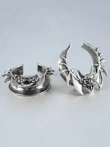 一对朋克铜制 U 形蝙蝠翼耳道和耳塞加强器无线喇叭形马鞍形耳重计穿孔耳环男女通用日常生活中酷炫复古 - 1對蝙蝠耳擴 - 查看 19