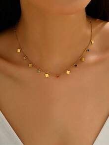 Colorful Solid Four-leaf Clover Necklace