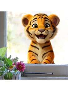 1pc Window Sticker Cute Smiling Tiger Sticker 15.7*11.8 Inch PVC Sticker Material Removable Self-Adhesive Easy-To-Tear Sticker Suitable For Window Decoration Glass Sticker Window Sticker Home Decor Wall Sticker Home Decor Make Your Life Brand New Holiday Decoration Sticker Birthday Graduation Gift