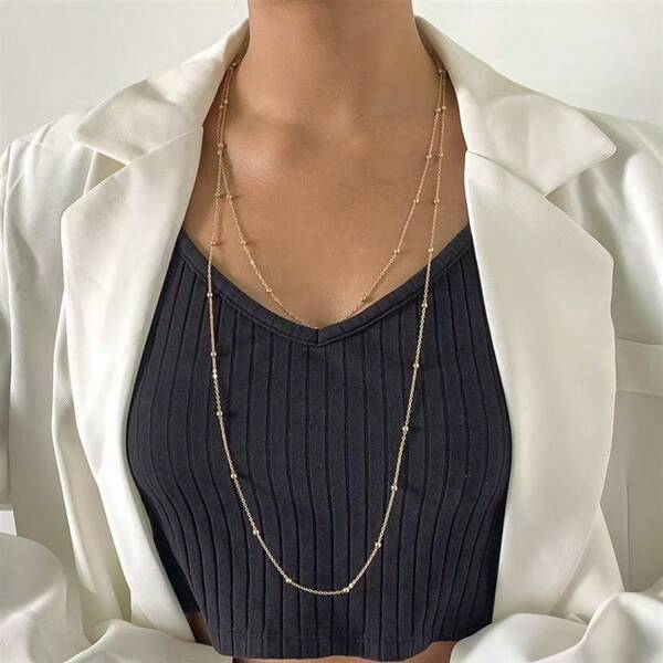 European And American Stylish Pearl Layered Long Sweater Chain, Minimalist & Versatile Women Necklace