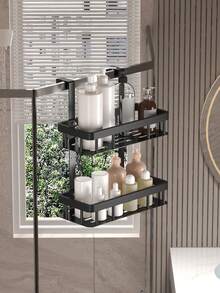 1pc 2/3Layers Bathroom Door Hanging Storage Rack, Non Perforated Bathroom Storage Rack, Multifunctional Three-Layer Hanging Bathroom Storage Rack, Used For Bathroom Organization And Storage, Bathroom Accessories - Multicolor - View 5