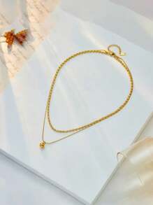 经典双仿珍珠链圆球吊坠防水不锈钢珠宝项链，时尚女士珠宝配饰