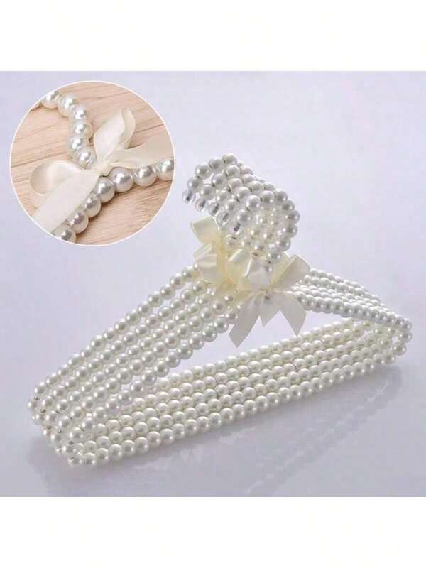 1/2/5/10pcs Pearl Beaded Bow Clothes Hanger, 40cm Plastic Clothes Rack, Pearl Dress Pants Coat Hangers For Adult Clothes,Princess Clothespins Wedding Dress Hanger