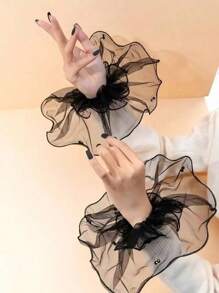 1 Pair Lace Semi-Sheer Short Bridal Gloves, Bridesmaid Cuffs, Manicure Photography Props