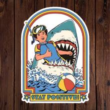 Stay Positive Vinyl Sticker, Funny Cute Shark Diving Sticker, Humorous Waterproof Sticker For Water Bottles, Kindle, Laptops, Books, Tumbler, Cars, Journals, And Outdoor Use, Removable, Reusable And High Quality Adult Humor Funny Quote Sticker,For School Supplies,Back To School - Multicolor - View 1