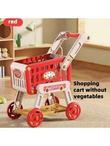 Kids Shopping Cart Toy, Push Walker Toy, Dual Storage Space, Large Capacity, Quality Material, Comes With Realistic Fruit & Vegetable, Simulates Supermarket Shopping Experience, Suitable For Bedroom, Living Room, Yard And Outdoor Use. Ideal Children's Christmas Gift (Mini Small Size Is Very Small, Please Check The Size In The Pictures Carefully. Thank You) - Multicolor - View 5