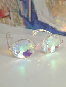 1/3pcs Kaleidoscope Music Festival Glasses Glass Prism Mosaic Eyewear Night Show Costumes With Glasses, Cute Glasses, Beach Accessories, Essential For Parties And Gatherings., Christmas,Valentine's Day Party Glasses[The Product Is Decorative Glasses, Not For Daily Use.] - Multicolor - View 10