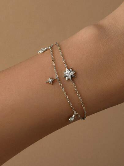 SereneSpark 1件925纯银八角星手链，女士手链，18K镀金，适合派对、复活节等场合，精致珠宝