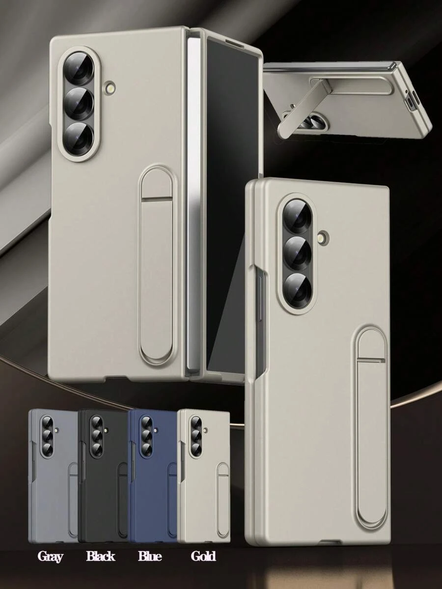 Hadaasi 1pc Multi-Color Vertical Stand Foldable Screen Metal Lens Ring Skin-Friendly Matte Business Minimalist Unisex Adjustable Stand Front Frame + Back Cover 2-In-1 Flip Case For Samsung Galaxy Z Fold 7/ Z Fold 6/Z Fold 5/Z Fold 4/Z Fold3