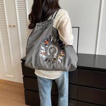 Embroidered Retro Bucket Bag For Women, New Niche Versatile Commuter Shoulder Bag, 6 Horses, Horse Shoe, Star Women, Ladies, Lover-Travel, Work & Office, Prom, Party, Weekend And Holiday, Travel Holiday Essentials, Embroidered Tote Bag, Shoulder Bag, Embroidered Horse, White Horse, Black Horse