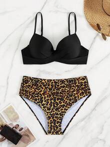 New Style European & American Women's Solid Color Steel-Rimmed Molded Cup Crossed Strap Sexy Simple Separate Bikini Set Vacation - Multicolor - View 3