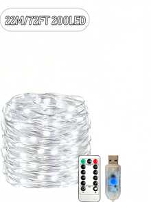 USB Copper Wire Light String -8 Modes, USB Power Supply With Remote Control, String Light Decoration, Suitable For Weddings, Christmas, Bedrooms, Birthdays, Home Decoration -50/100/200/300 LED (Warm White/White/Color)