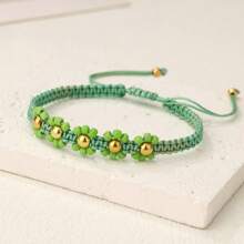 1 Set New Bohemian Mid-Section 5 Beads Floral Beaded Woven Bracelet For Women (Random Color)