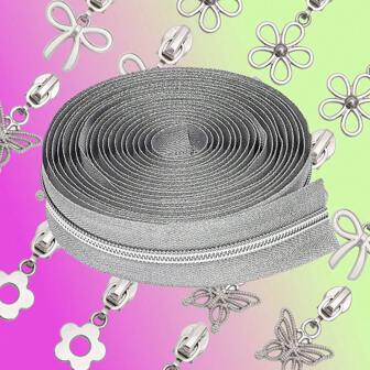 1 set, bandă argintie pentru fermoare, 5 buc., cu mânere asortate. Potrivită pentru cusut acasă, înlocuire DIY a fermoarelor.