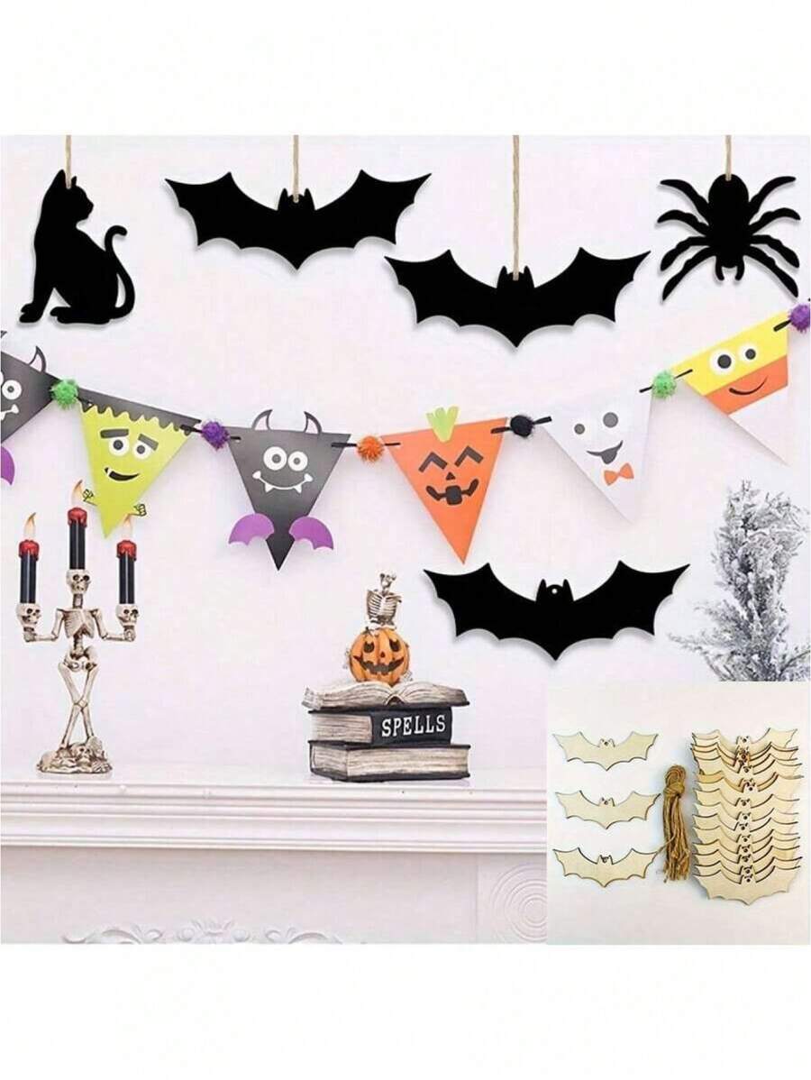 10 件未完成的空白木制蝙蝠吊坠，DIY 木制蝙蝠装饰，轻巧优雅的木制装饰适用于万圣节派对、户外装饰、家居装饰、卧室装饰万圣节装饰秋季装饰