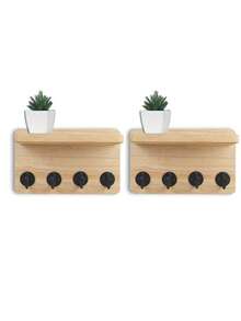 8.5 Inch Wooden Wall Mounted Key Holder Organizer, 4-Hook Entryway Decorative Wall Rack For Living Room, Kitchen (Brown) - Multicolor - View 11