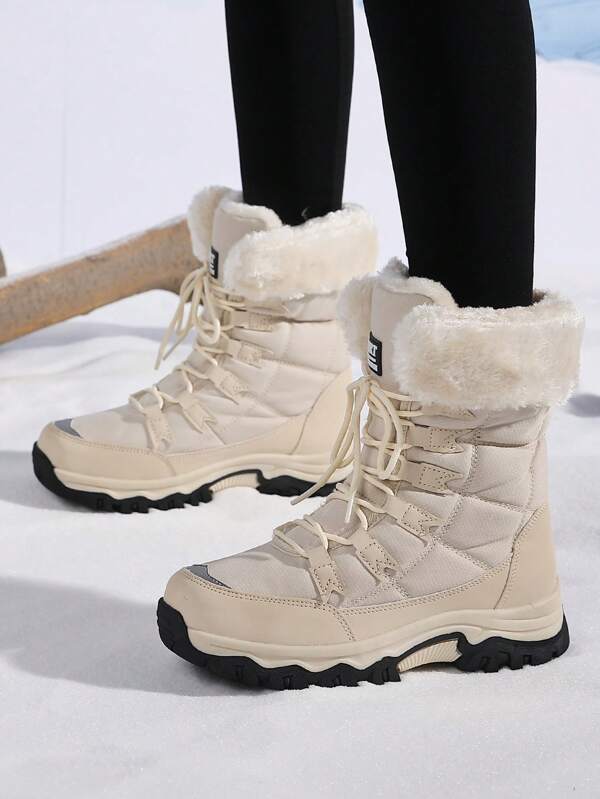 Women's Winter Snow Boots, High-Top Lace-Up Mid-Calf Short Boots, Winter Warm Fleece Thick Outdoor Boots, Hiking Boots, High-Top Shoes, Thick-Soled Women's Boots