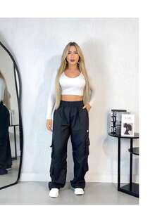 Unisex Oversized Cargo Pants Plain Polyester Pocket Long Evening Holiday Daily Travel Stage & Concert Winter & Spring Baggy - Black - View 1