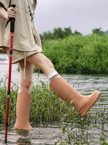 时尚韩版简约高筒雨靴女款防水防滑耐用户外/厨房工作靴 - 棕色 - 查看 1