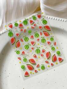 1 pieza Pegatina para uñas 5D en relieve de alta calidad con diseño de sandía de verano fresca, pegatina de decoración de arte de uñas de estilo niña linda, pegatina autoadhesiva para decoración de uñas DIY para mujer, adecuada para fiestas, uso diario, fotografía, pegatinas de uñas para festivales, regalo para amigos, regalo de festival, adecuado para el Día de San Valentín