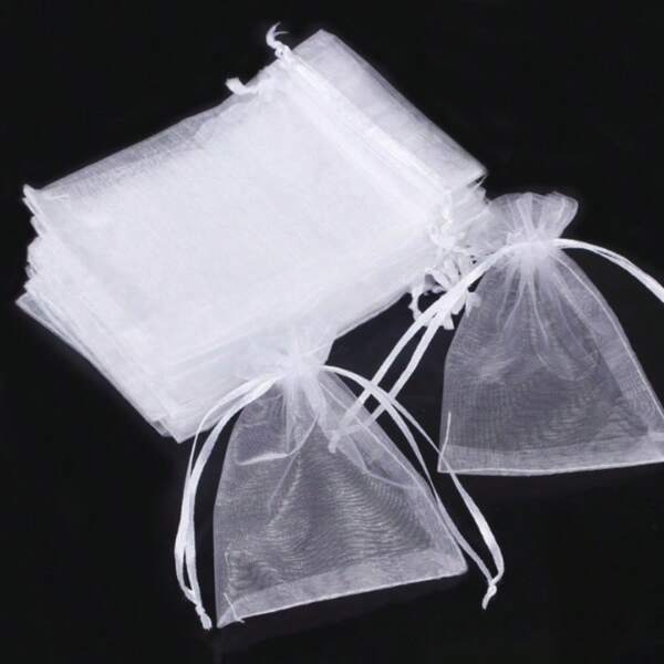 50pcs/100pcs Assorted Sizes White Organza Jewelry Drawstring Bags, Wedding Party Favor Gift Bags, Charm Packaging Bags For Daily Jewelry Sets, Christmas, Wedding, Halloween Party Holiday Gifts