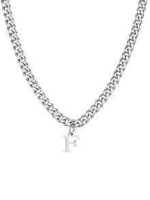 1pc Hot Classic Stainless Steel Initial Pendant Chain Necklace For Men - Silver - View 9