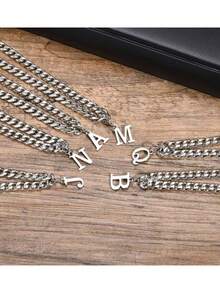 1pc Hot Classic Stainless Steel Initial Pendant Chain Necklace For Men - Silver - View 4