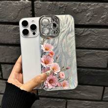 Funda para teléfono (1 unidad) rosa delicado con flores, hilo fino perforado, diseño moderno. Compatible con phone 16/15/14/13/12/11 Pro, Promax Plus, X/Xsmax. Para hombres y mujeres. - Plateado - Ver 6