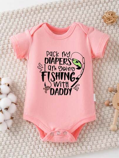 Baby Boy And Girl Casual Cute Clothes, Funny Letter Print Round Neck Short Sleeve Jumpsuit, 100% Cotton Comfortable Breathable Fabric, Ropa De Bebe, Baby Stuff